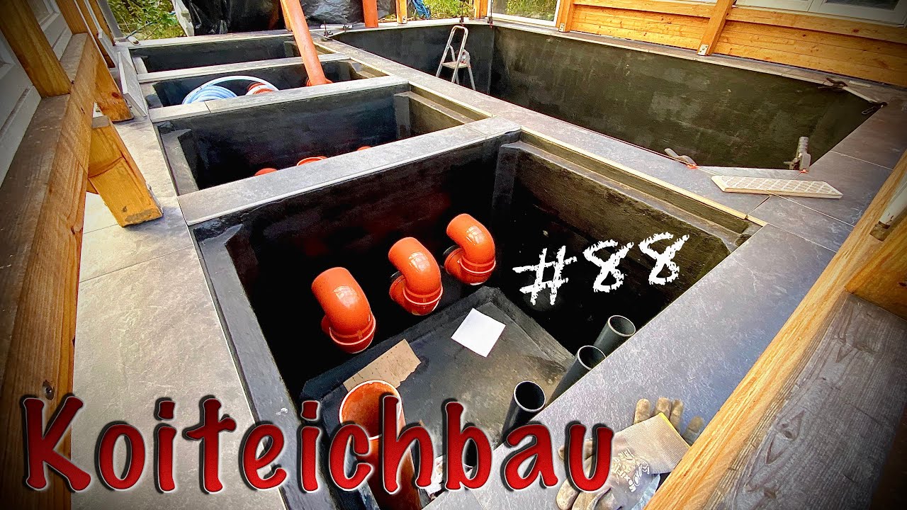 Teichbau Koiteichbau Teil 88 Uferrand Gestaltung am Koiteich die letzten Fliesen kleben