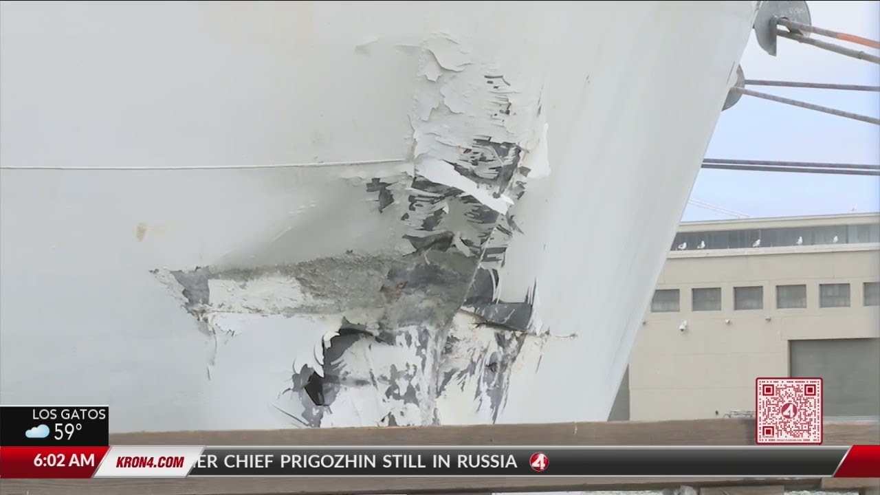 Cruise ship visibly damaged after hitting SF pier while docking