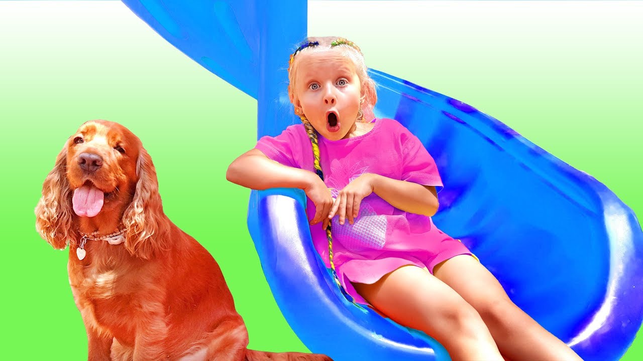 Little girl plays wtih magical Giant slide