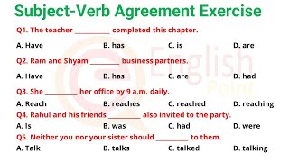 SubjectVerb Agreement Exercise  | Most Important MCQs
