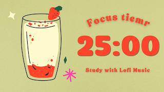2-Hour 25/5 Pomodoro Timer | 🍓 Bright Strawberry Milk Study Session | Lofi Music | Study With Me