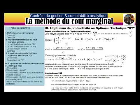 La méthode du coût marginal (Laspect mathématique)