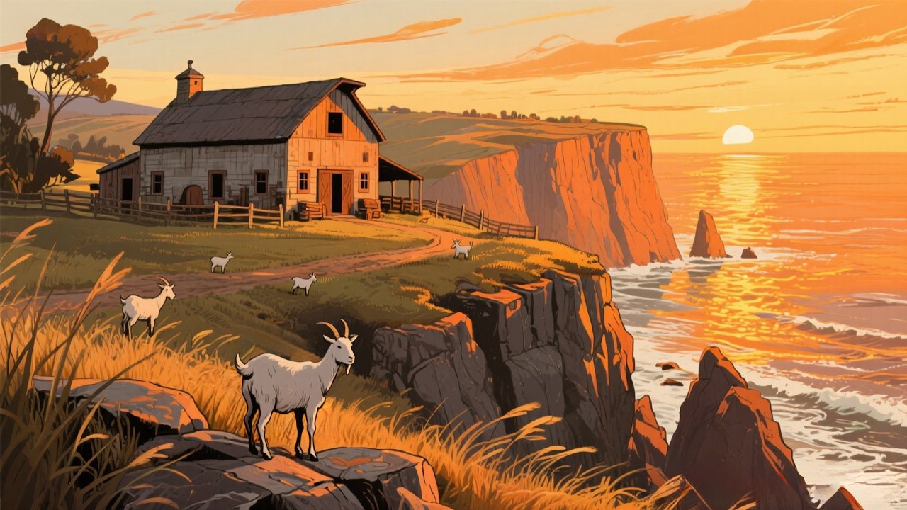 A Cozy 1930s Countryside — Another Room Where Goats Wander Through Open Grass