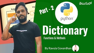 [Python Dictionary]: Methods in Dictionary | Dictionary Methods and Functions in Python in Telugu