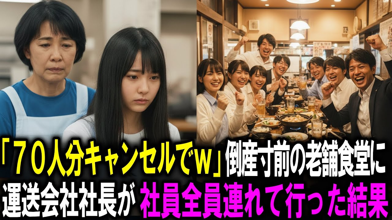 「70人分キャンセルでｗ」倒産寸前の老舗食堂に運送会社社長が社員全員連れて行った結果 #スカッと #感動 #ドラマ