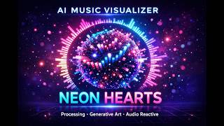 AI Music Visualizer in Processing 🎧 | Neon Hearts Reactive Spectrum, Particles & 3D Audio Art