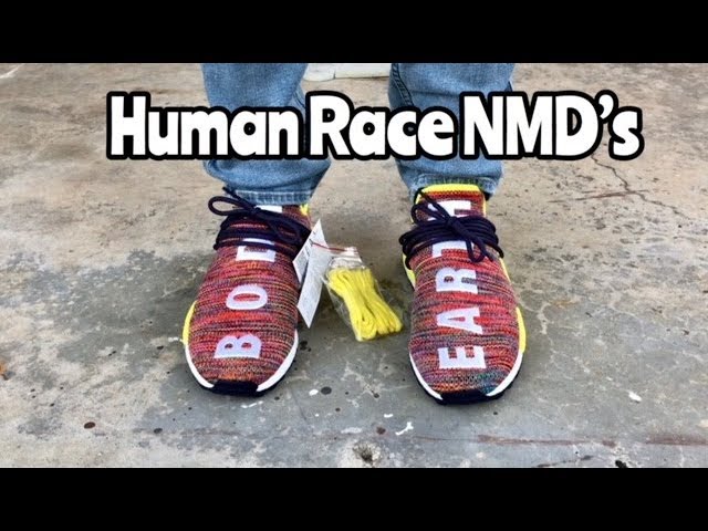 captura luz de sol Fundir adidas Pharrell Human Race NMD “Multicolor” on feet - YouTube