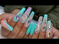 Blinged Out Coffin Nails | Acrylic Nails Tutorial