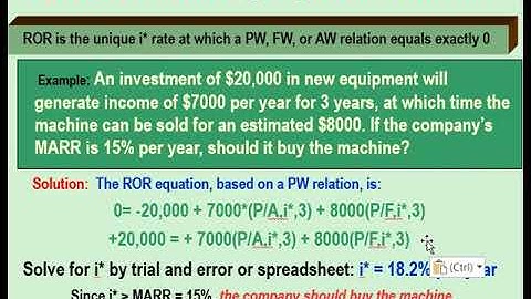 How to find RoR (Rate or Return) using: Forumulas, Excel, or Trial and error.