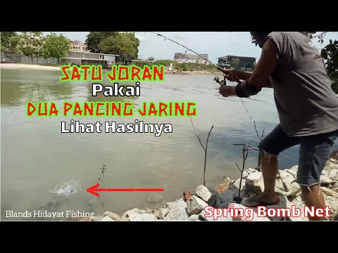 Satu joran pakai dua pancing jaring, lihat hasilnya || Pancing jaring ...