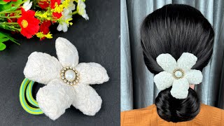 DIY Flower Hair Tie. How to make Flower fabric. Hair Accessories.