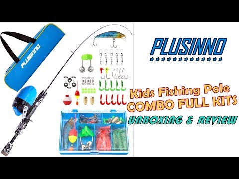 PLUSINNO Kids Fishing Pole with Spincast Reel Telescopic Fishing Rod Combo  Full Kits 