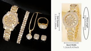 Kadın Takı Seti (Kuvars Saat Ve 6 Adet Takı, İki Bileklikli)
