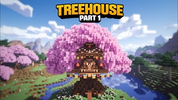 Making a cherry blossom tree house|minecraft PE PART 1