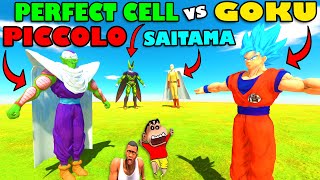 PICCOLO and PERFECT CELL vs GOKU and SAITAMA in ANIMAL REVOLT BATTLE SIMULATOR | SHINCHAN and CHOP