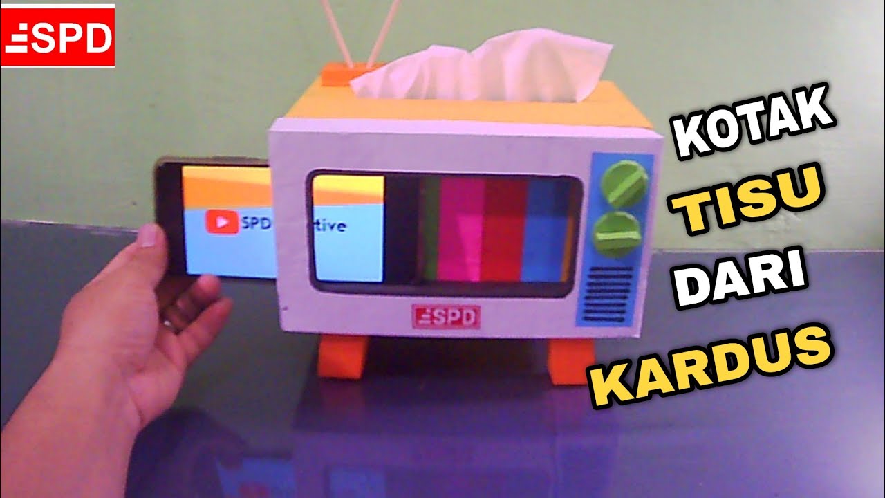 Cara buat kotak tisu tv jadul dari kardus || ide kreatif
