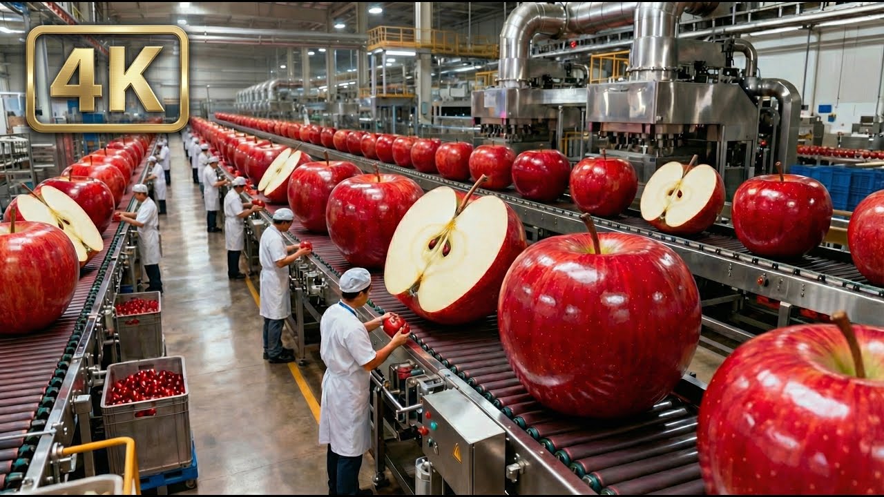 Inside a Modern Apple Processing Factory: From Fresh Apples to Bottled Apple Juice (Full Process)