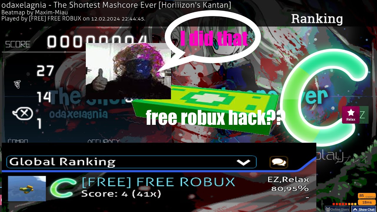 "FREE ROBUX" kokisu taiko relax head tapping pp record probably 4.84PP