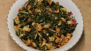 One way to cook rainbow swiss chard. a great tasting green vegetable
recipe. i hope you try this easy ingredients: 1/2 cup rough chopped
onion 2 bunc...