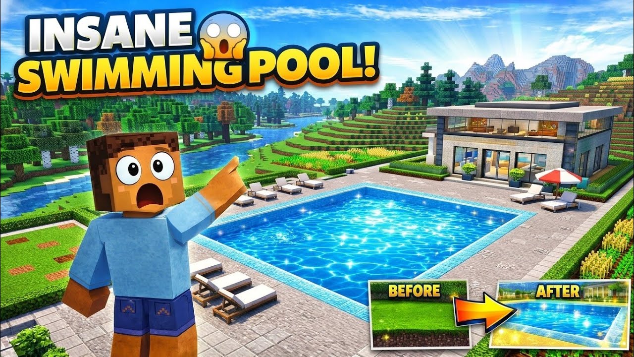 Pool Tutorial Minecraft 👉 “INSANE Swimming Pool Build 😱 | Minecraft Pool House Tutorial (Step ...