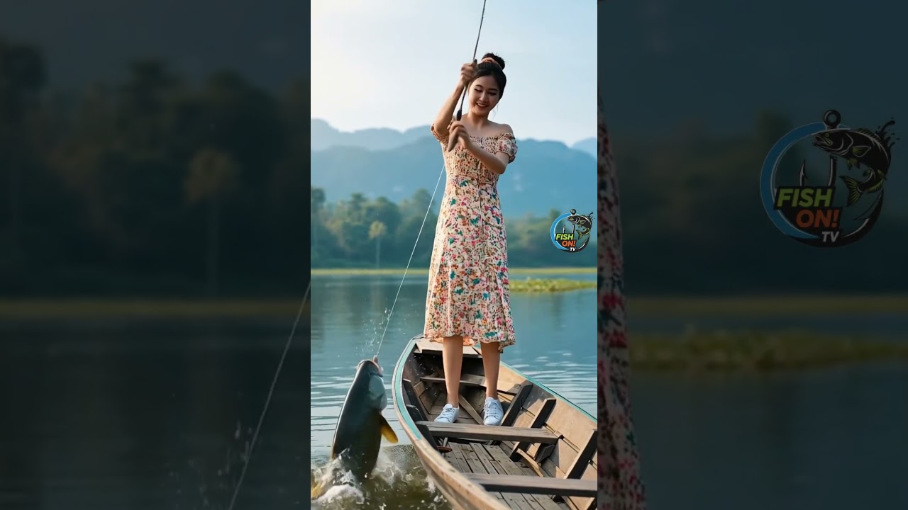Beauty girl fishing giant fish 