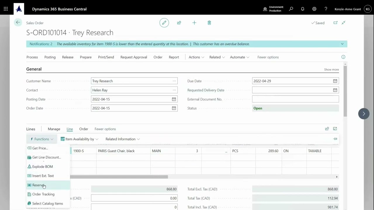 How to reserve stock on purchase orders in Business Central