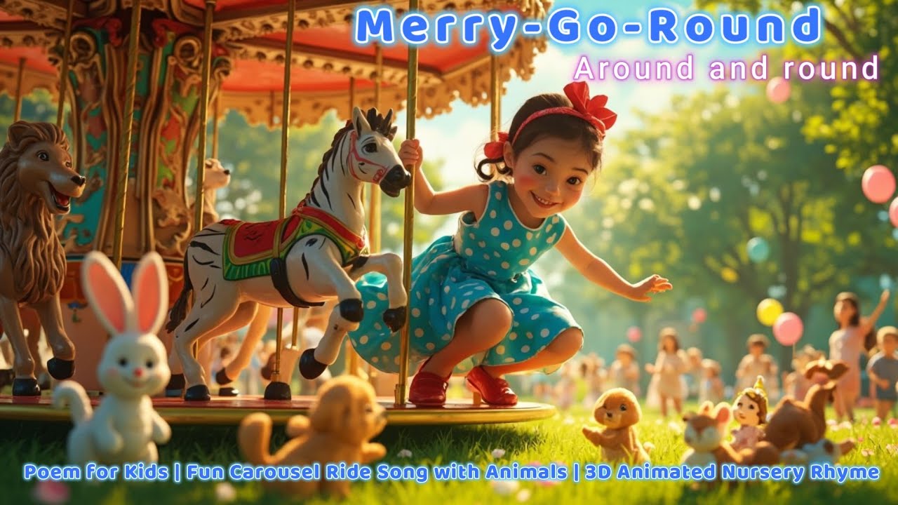🎠 Merry-Go-Round Poem for Kids | Fun Carousel Ride Song with Animals | 3D Animated Nursery Rhyme