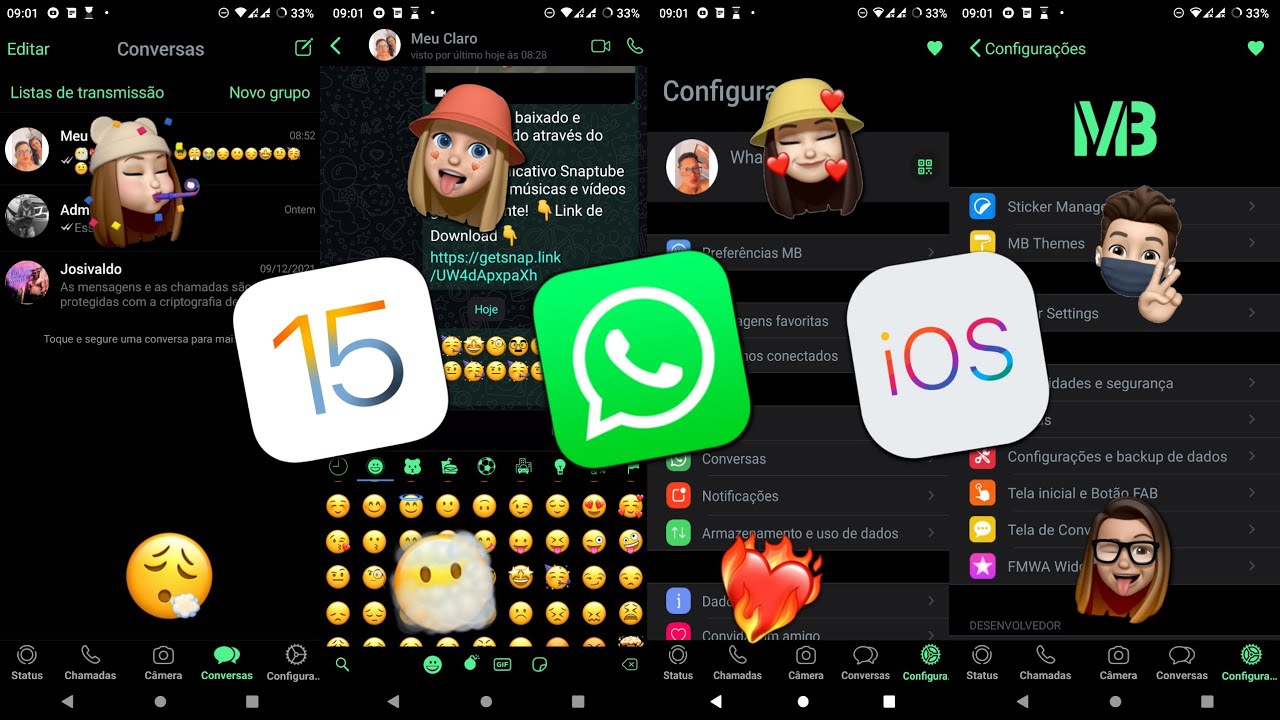 SAIU NOVO WHATSAPP IGUAL IPHONE IOS 16 COM NOVOS EMOJIS / FOUAD MB IOS ...