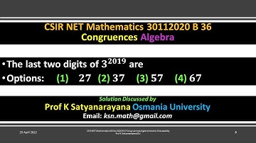 CSIR NET Mathematics 30 Nov 2020 B 37 Congruences Algebra Soln Discussed by Prof K Satyanarayana OU