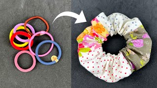 How to make Scrunchies with Elastic Hair Tie - Easy Way.