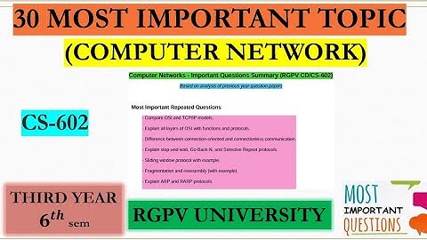 Computer network RGPV  important question| CS-602| computer science eng.| btech rgpv university