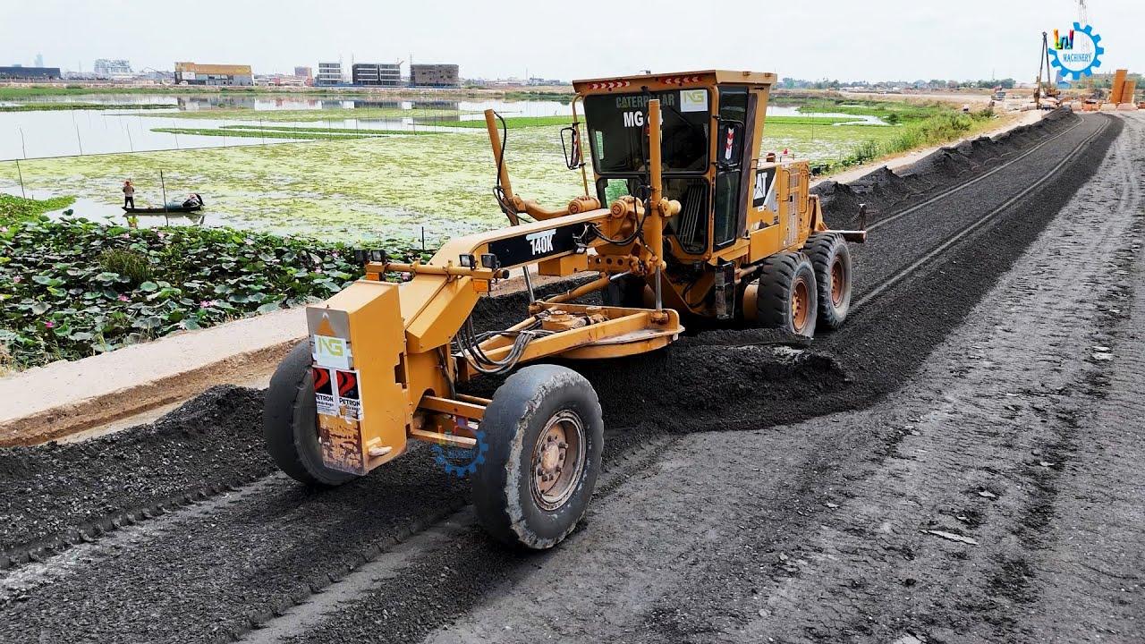 Perfect Operation CAT Grader Spreading Gravel Building Foundation Roads Technical Skills In Action