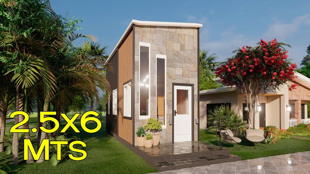 Casa pequeña de 2 5 metros de ancho | Planos de casas angostas - YouTube