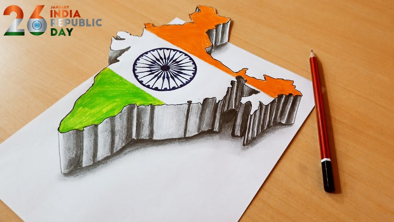 India Map Drawing in 3D || Happy Independence Day Drawing
