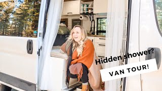 VAN TOUR | cozy DIY build with hidden shower and *barn door*