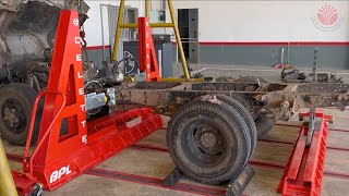 ISUZU Truck frame repair with Celette BPL Heavy duty equipment