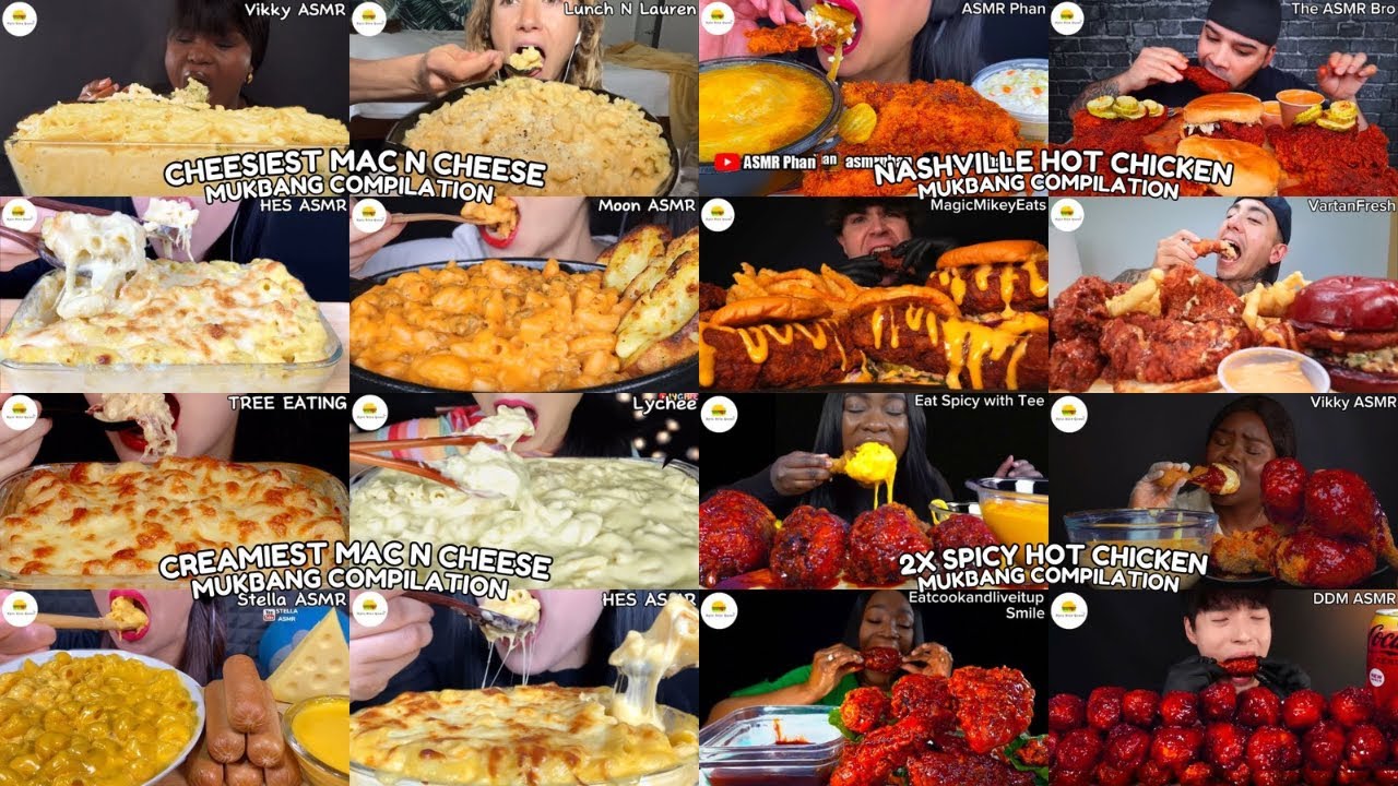 ASMR | 1 HOUR CHEESY MAC N CHEESE VS HOT CHICKEN MUKBANG COMPILATION |