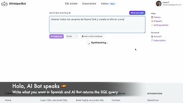 Build SQL queries with AI Bot using English 🇬🇧, Spanish 🇪🇸, Portuguese 🇵🇹, German 🇩🇪 and Turkish 🇹🇷