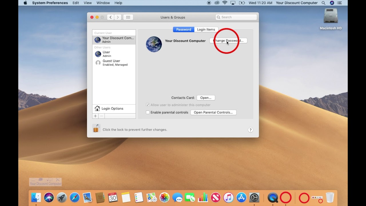 how to change password on macbook air