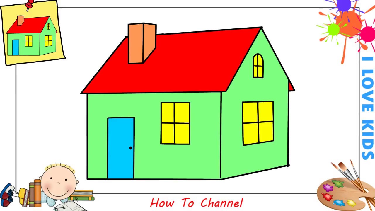 How to draw a house EASY step by step for kids beginners 