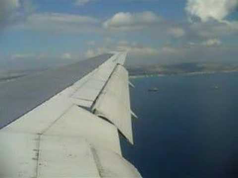 Wing view of landing in Larnaca, Cyprus (LCLK) on Boeing 767.