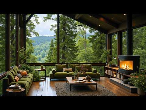 Coffee, Books and Cozy Fireplace | A Slow Morning with Forest View & Smooth Jazz Music on the Porch