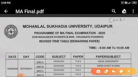 Mlsu, Udaipur MA Final Year Regular,Non College, Private, Revised Time Table 2020