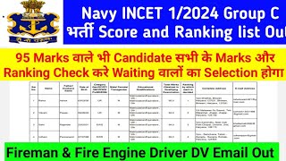 Indian Navy INCET 2024 Score Ranking List Out|Navy Fireman & Fire engine Driver Joining Email Out