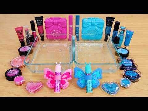 Pink Vs Blue Mixing Makeup Eyeshadow Into Slime Special