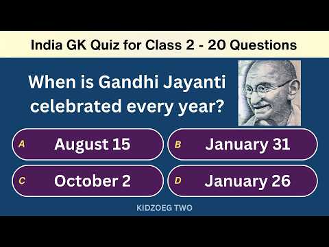 India GK Quiz for Class 2 | 20 Easy General Knowledge Questions for Kids | Fun School MCQ Test 🇮🇳