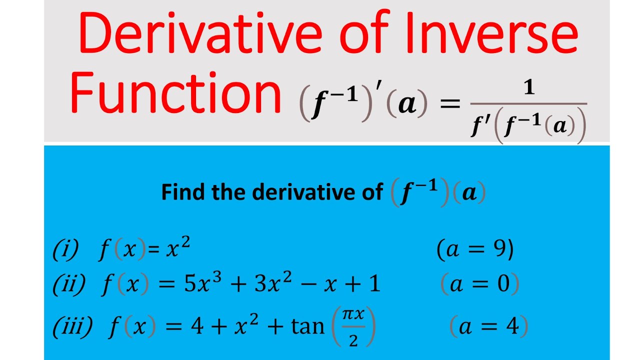 Derivative of Inverse Function at A Given Point - YouTube