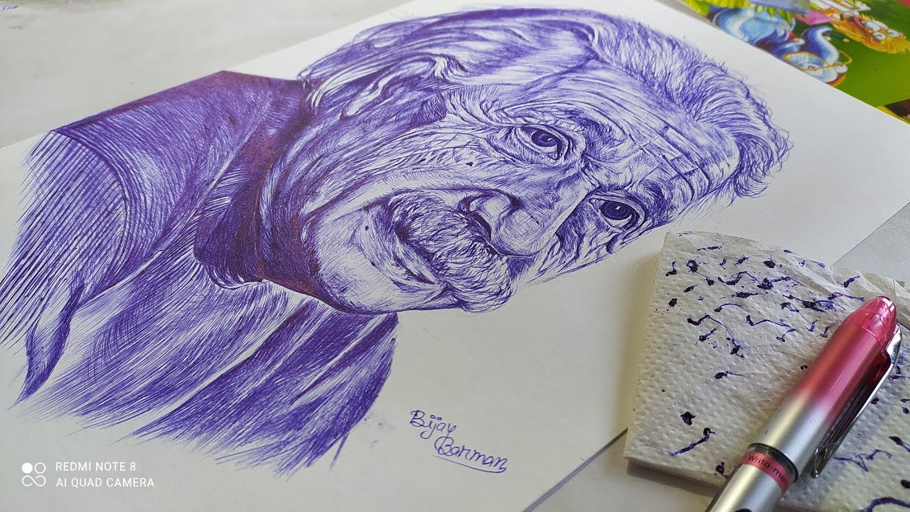 Drawing Albert Einstein with pan || Time lapse - YouTube