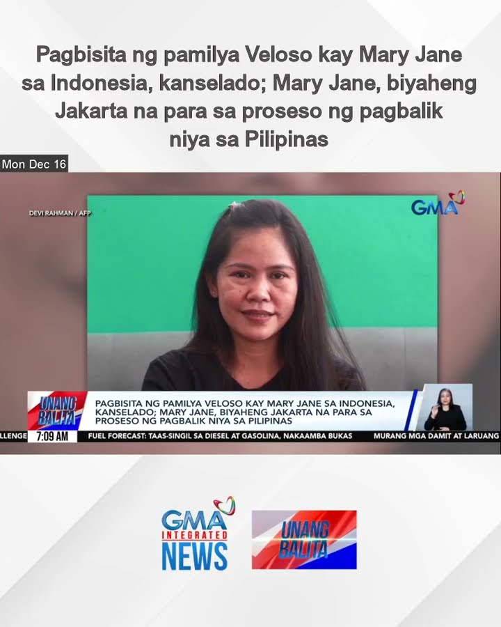 Pagbisita ng pamilya Veloso kay Mary Jane sa Indonesia, kanselado; Mary Jane,... | Unang Balita