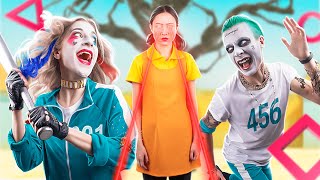 Супергерои играют в игру в Кальмара видео